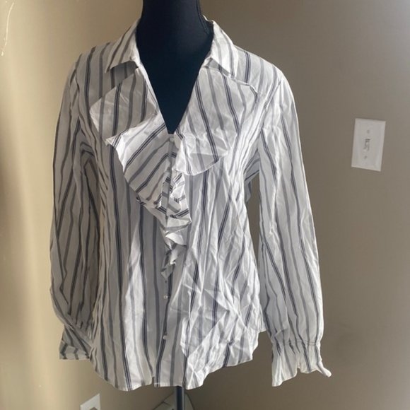 Karl lagerfeld size small button down blouse vertical stripe - Picture 1 of 5